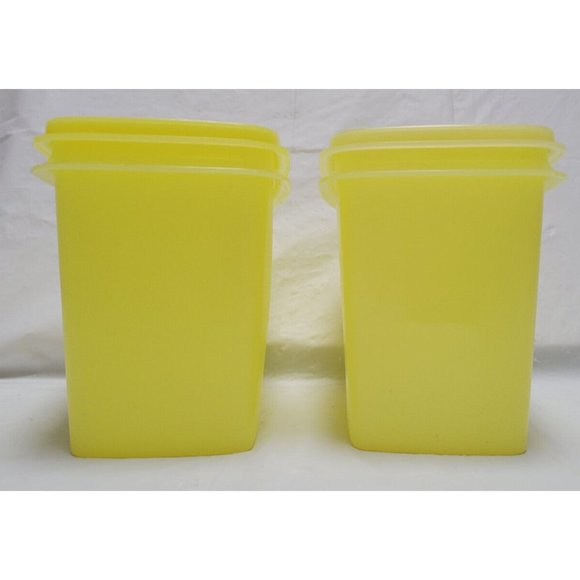 Lot of 2 Vintage Tupperware Storage Container Bright Yellow 1243-2 with Lids - Picture 2 of 7